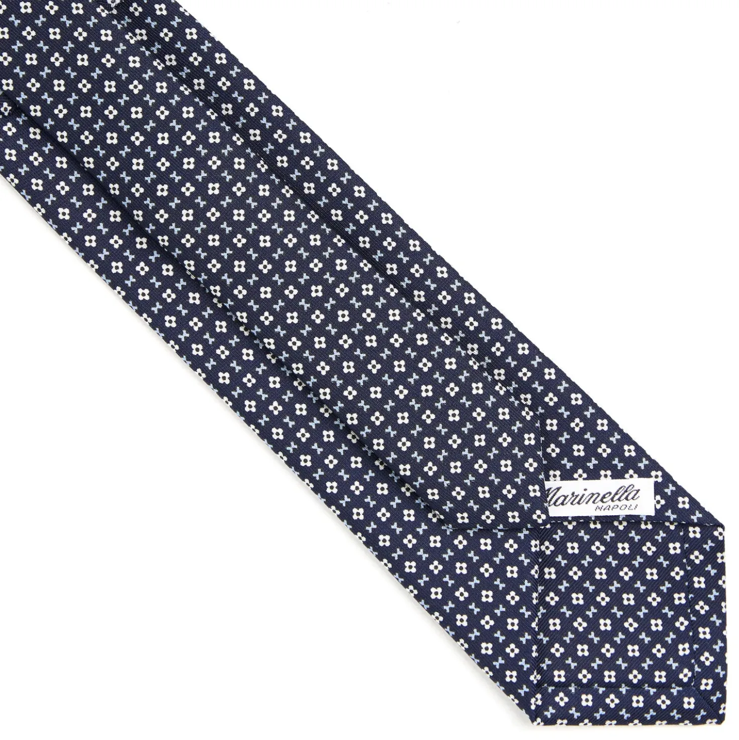 CRAVATTA SARTORIALE EXTRA LONG IN SETA BLU SCURO Microfantasia fiore