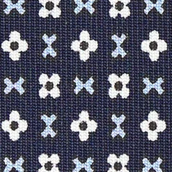 CRAVATTA SARTORIALE EXTRA LONG IN SETA BLU SCURO Microfantasia fiore