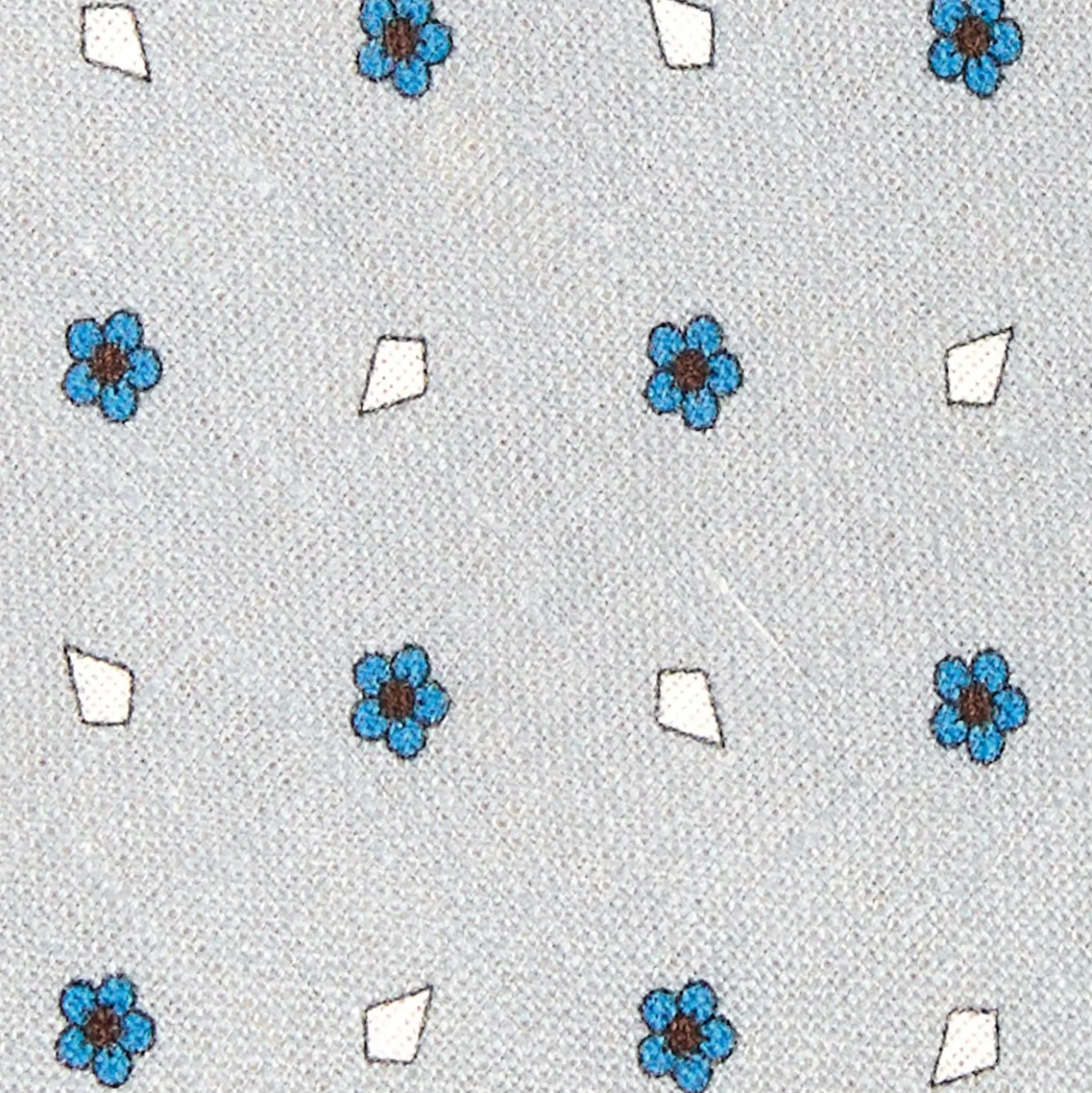 CRAVATTA SARTORIALE IN COTONE E SETA GRIGIO CHIARO Macrofantasia fiore