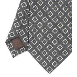 CRAVATTA SARTORIALE IN LINO GRIGIO SCURO Macrofantasia geometrica