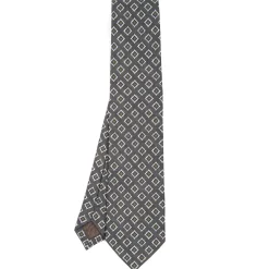 CRAVATTA SARTORIALE IN LINO GRIGIO SCURO Macrofantasia geometrica