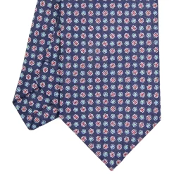 CRAVATTA SARTORIALE IN LINO BLU Microfantasia fiore