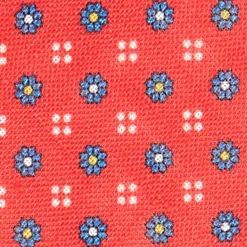 CRAVATTA SARTORIALE IN LINO ROSSA Microfantasia fiore