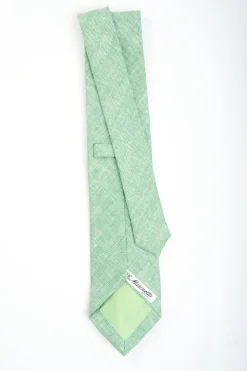 CRAVATTA SARTORIALE IN LINO E COTONE VERDE CHIARO Tinta unita