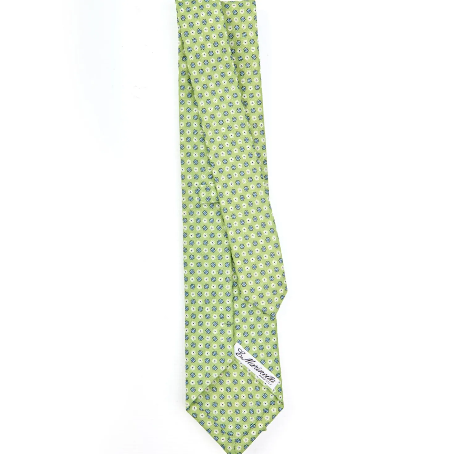 CRAVATTA SARTORIALE IN LINO VERDE CHIARO Microfantasia fiore
