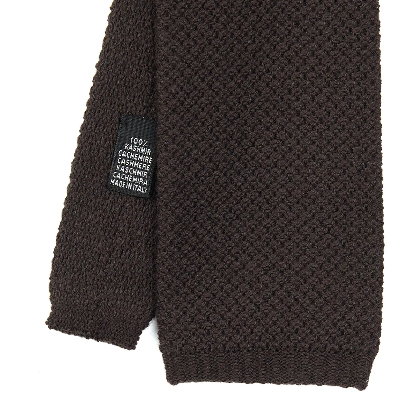 CRAVATTA TRICOT IN CASHMERE MARRONE SCURO Tinta unita