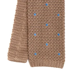 CRAVATTA TRICOT IN SETA BEIGE Pois azzurro