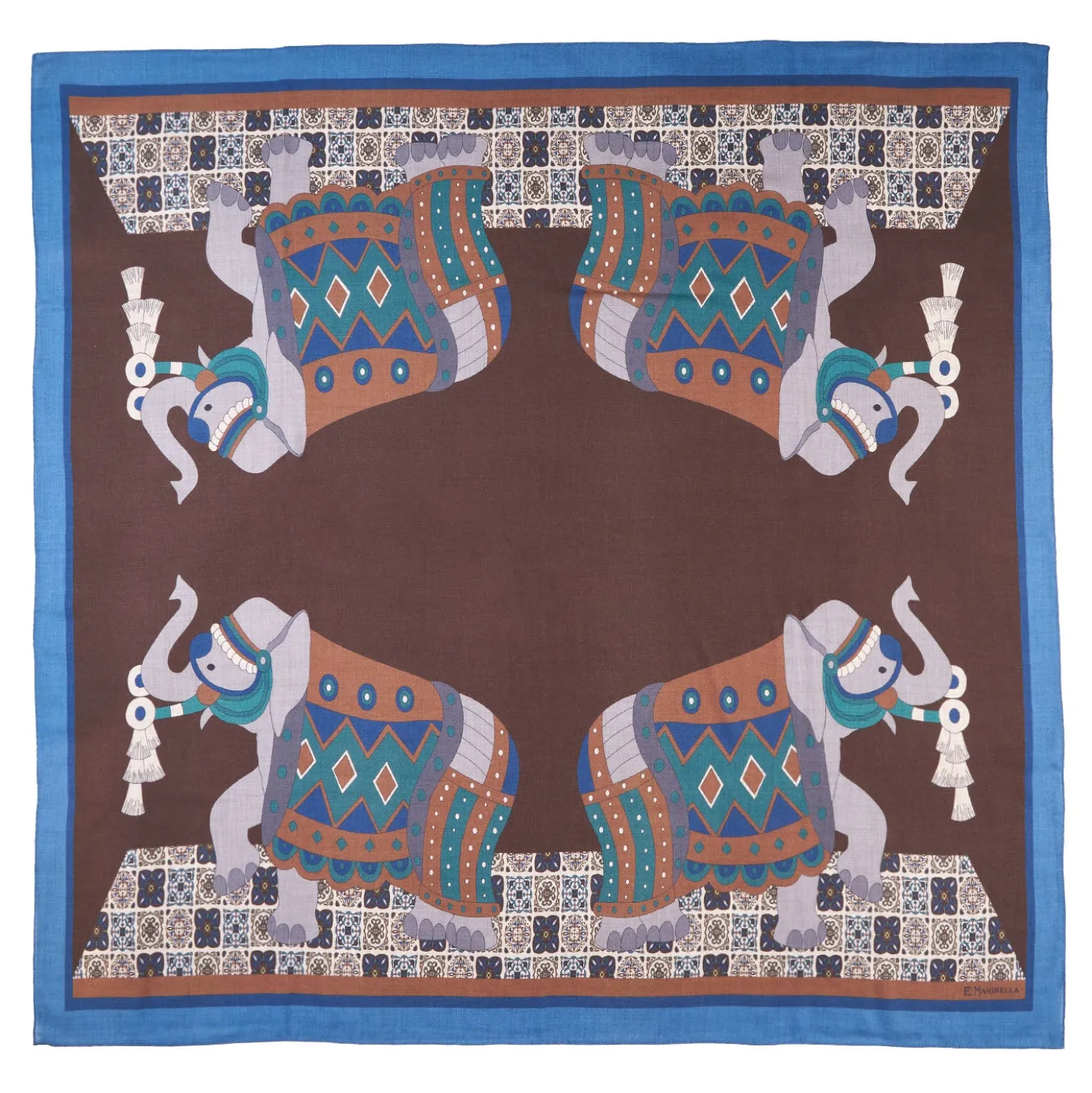 FOULARD BLUETTE E MARRONE SCURO IN LANA Motivo etnico