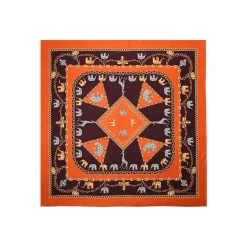 FOULARD IN SETA 90 ARANCIONE Elefanti portafortuna