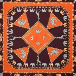 FOULARD IN SETA 90 ARANCIONE Elefanti portafortuna