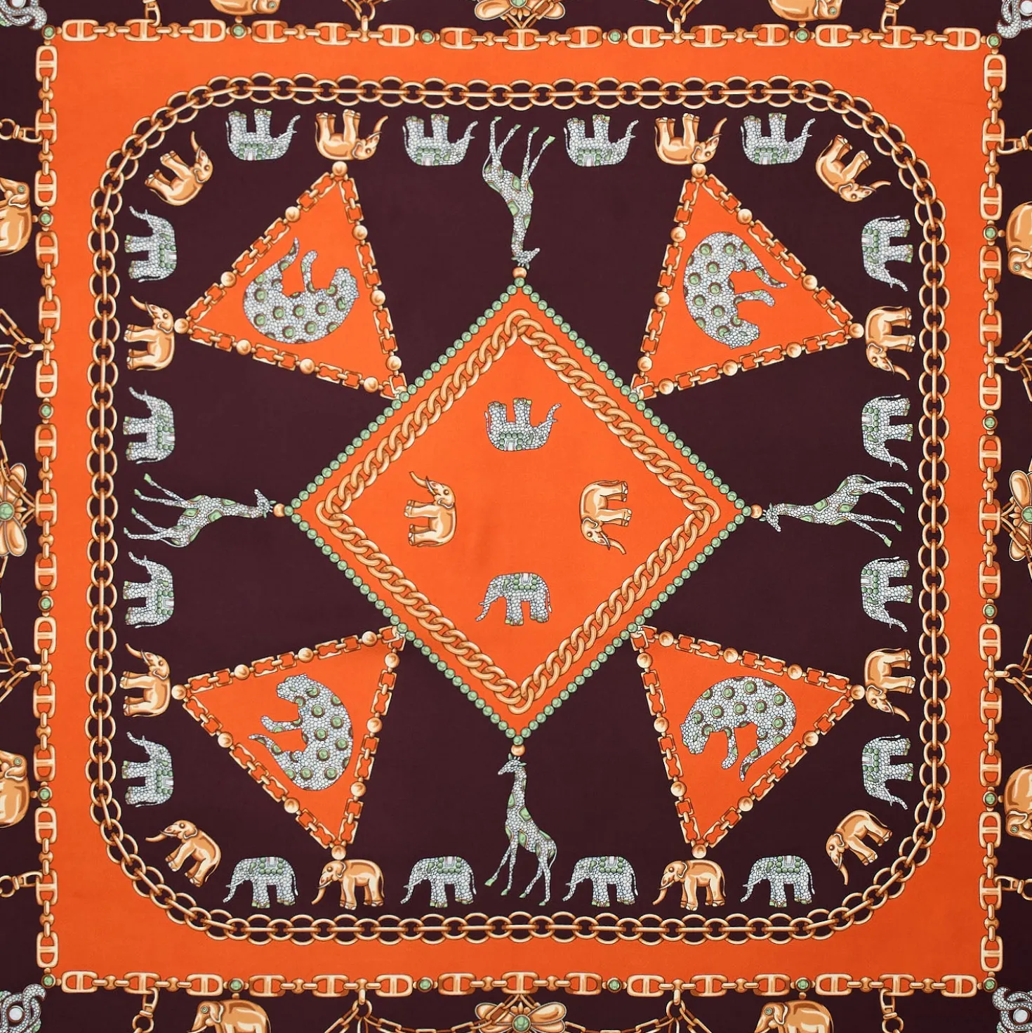 FOULARD IN SETA 90 ARANCIONE Elefanti portafortuna