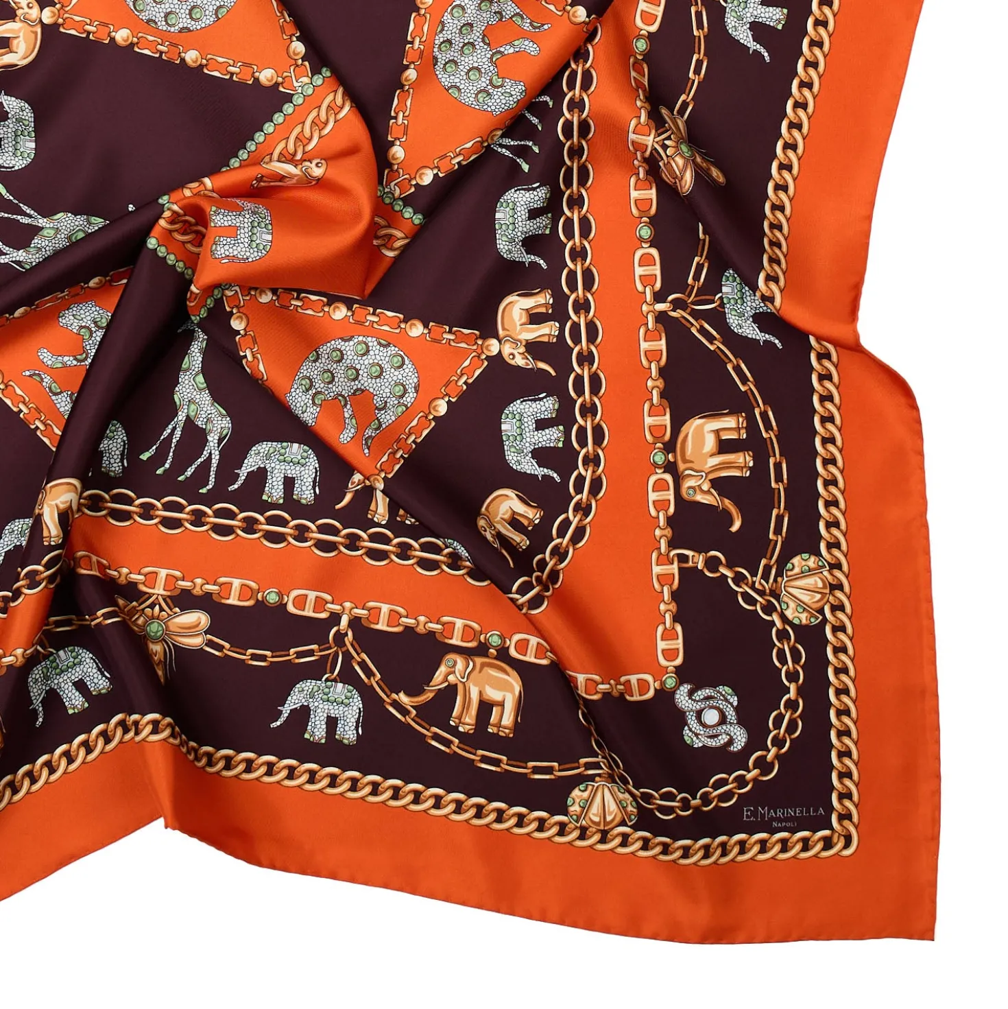 FOULARD IN SETA 90 ARANCIONE Elefanti portafortuna