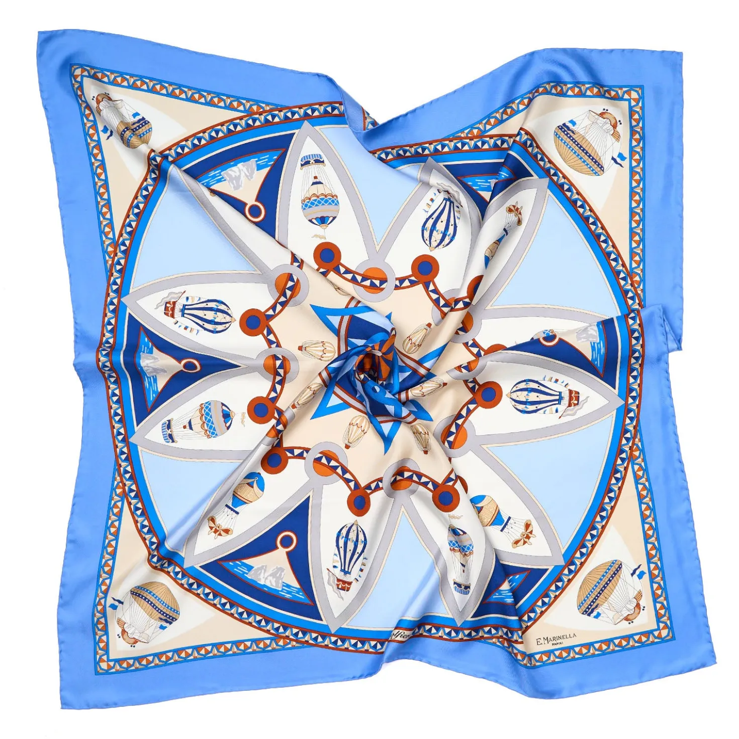 FOULARD IN SETA 90 AZZURRO POLVERE Le mongolfiere