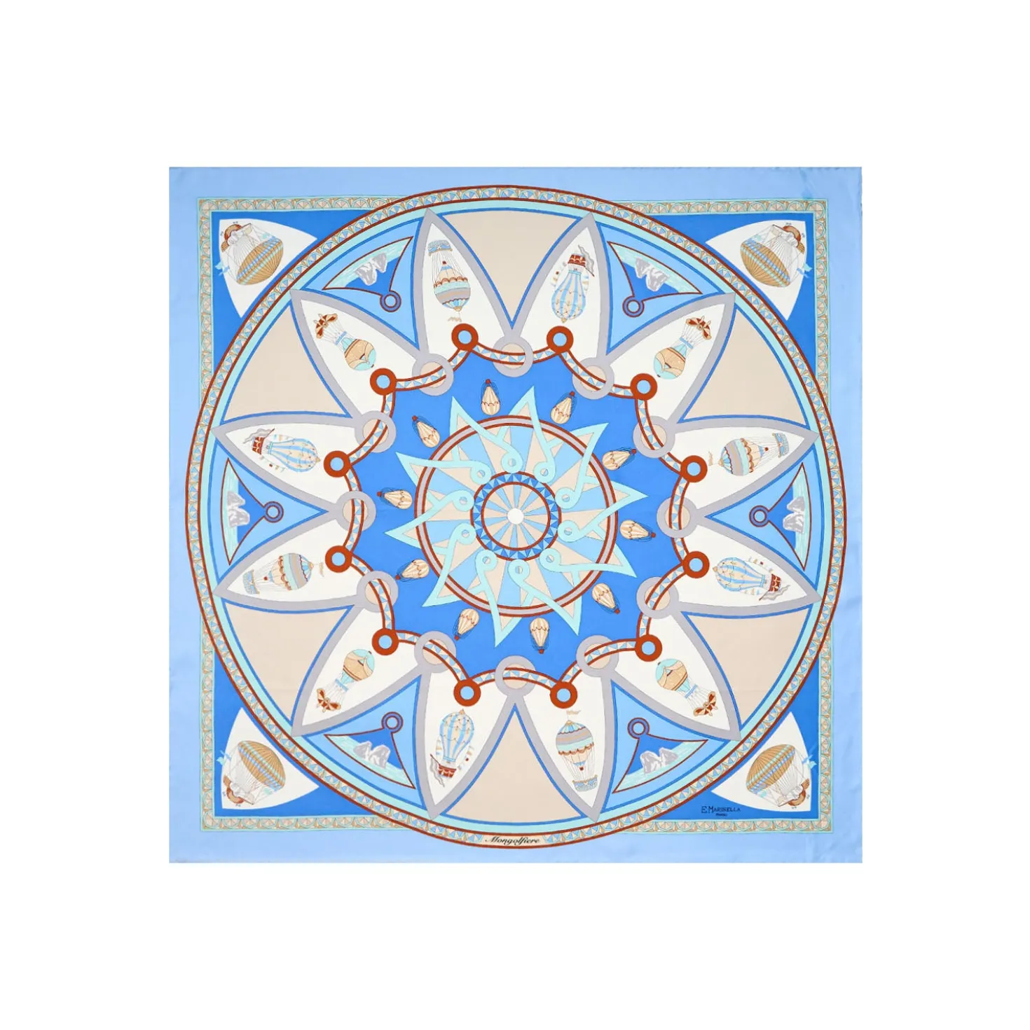 FOULARD IN SETA 90 AZZURRO Le mongolfiere