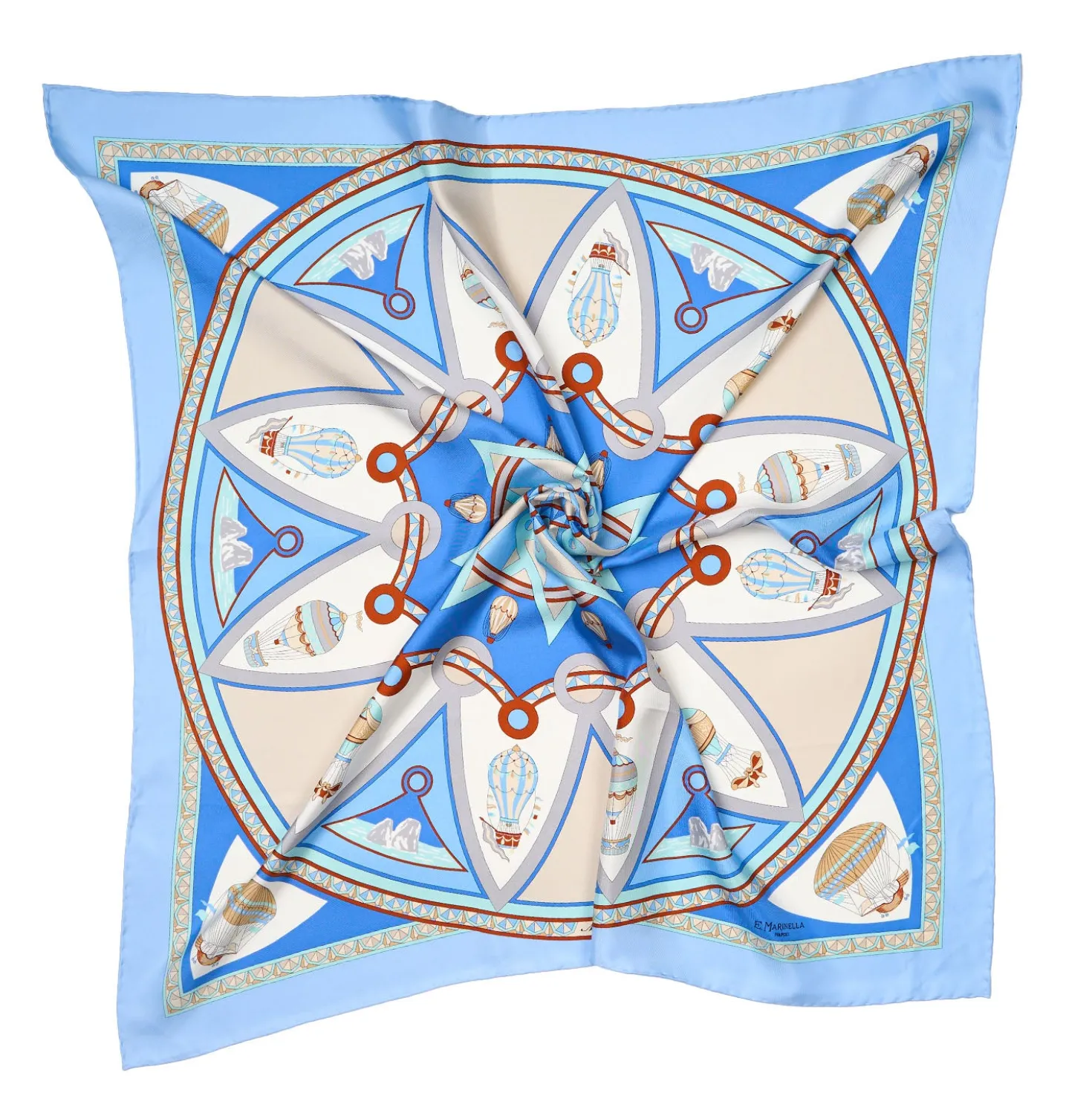 FOULARD IN SETA 90 AZZURRO Le mongolfiere