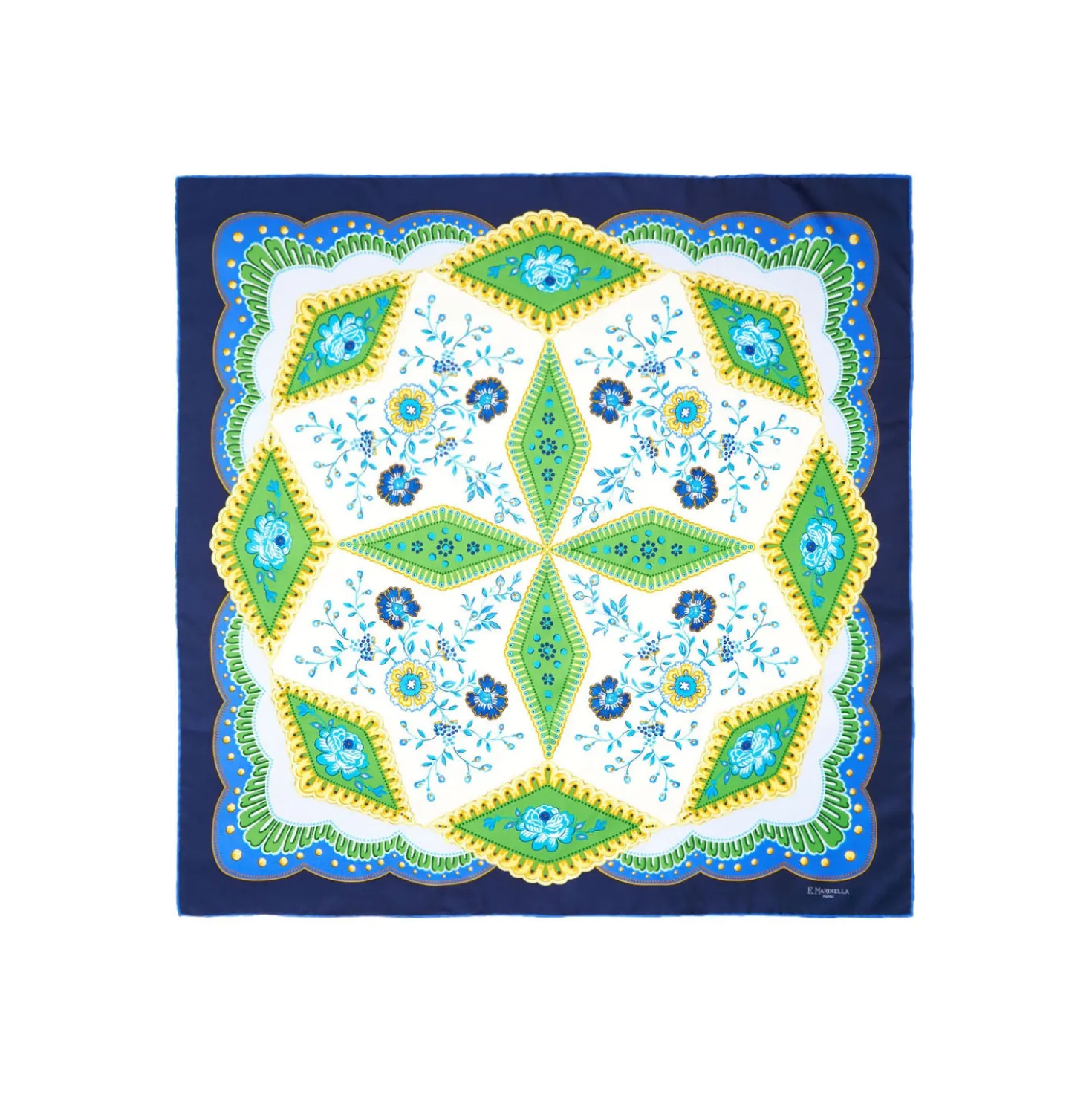 FOULARD IN SETA 90 BLU Motivo floreale