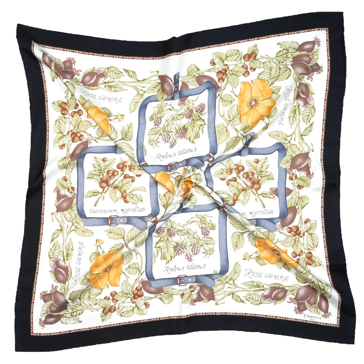 FOULARD IN SETA 90 NERO La rosa canina