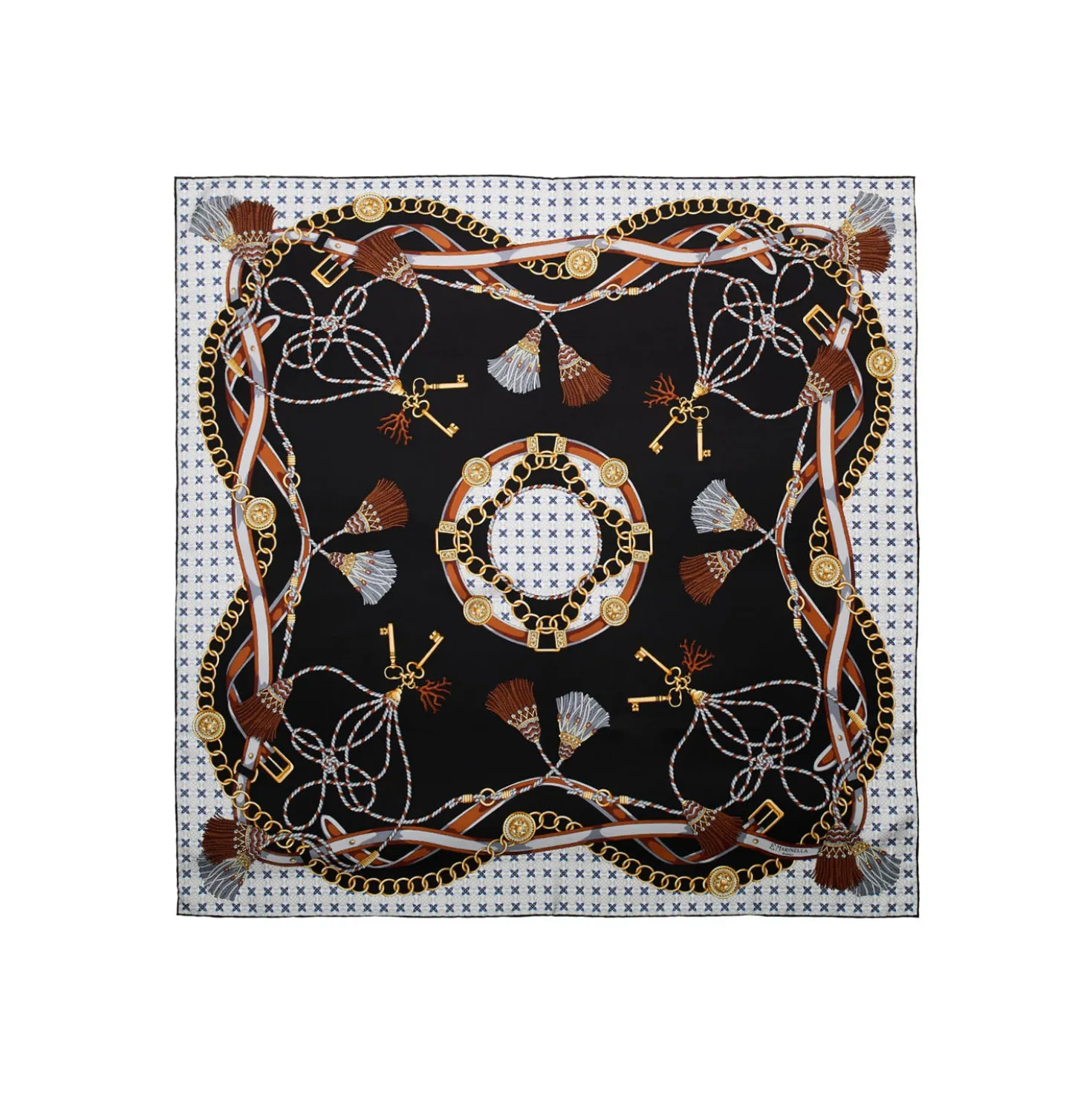 FOULARD IN SETA 90 NERO Microfantasia, nappine e chiavi