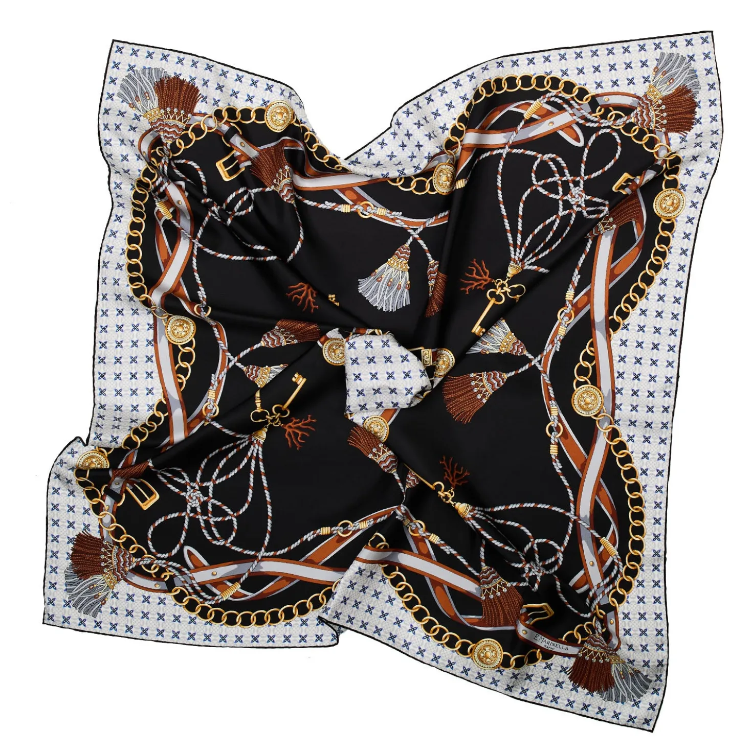 FOULARD IN SETA 90 NERO Microfantasia, nappine e chiavi