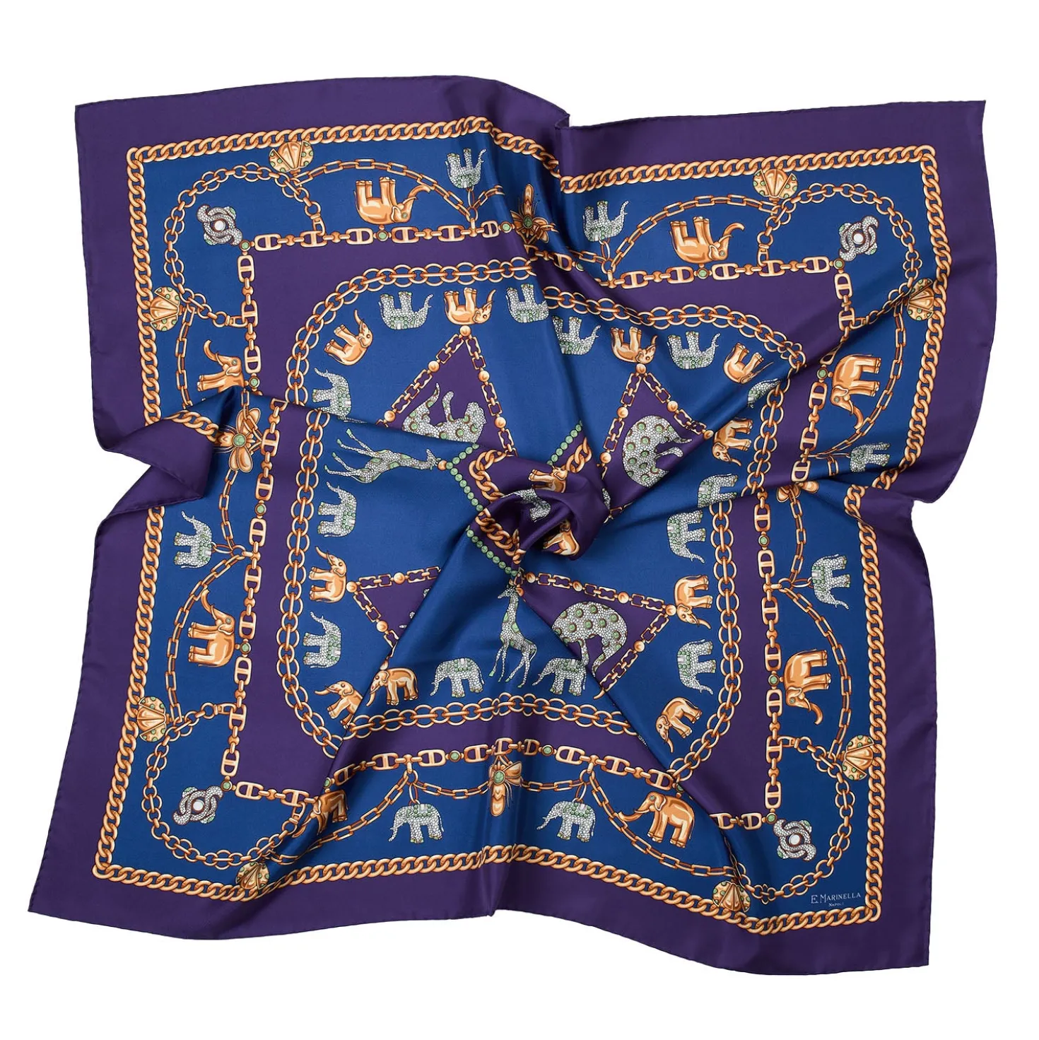 FOULARD IN SETA 90 VIOLA Elefanti portafortuna