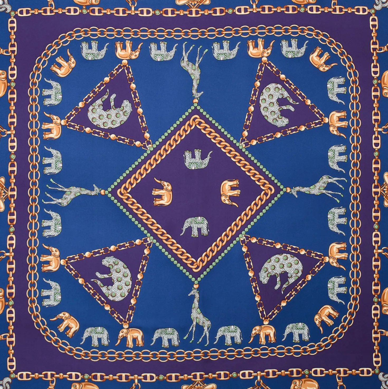 FOULARD IN SETA 90 VIOLA Elefanti portafortuna
