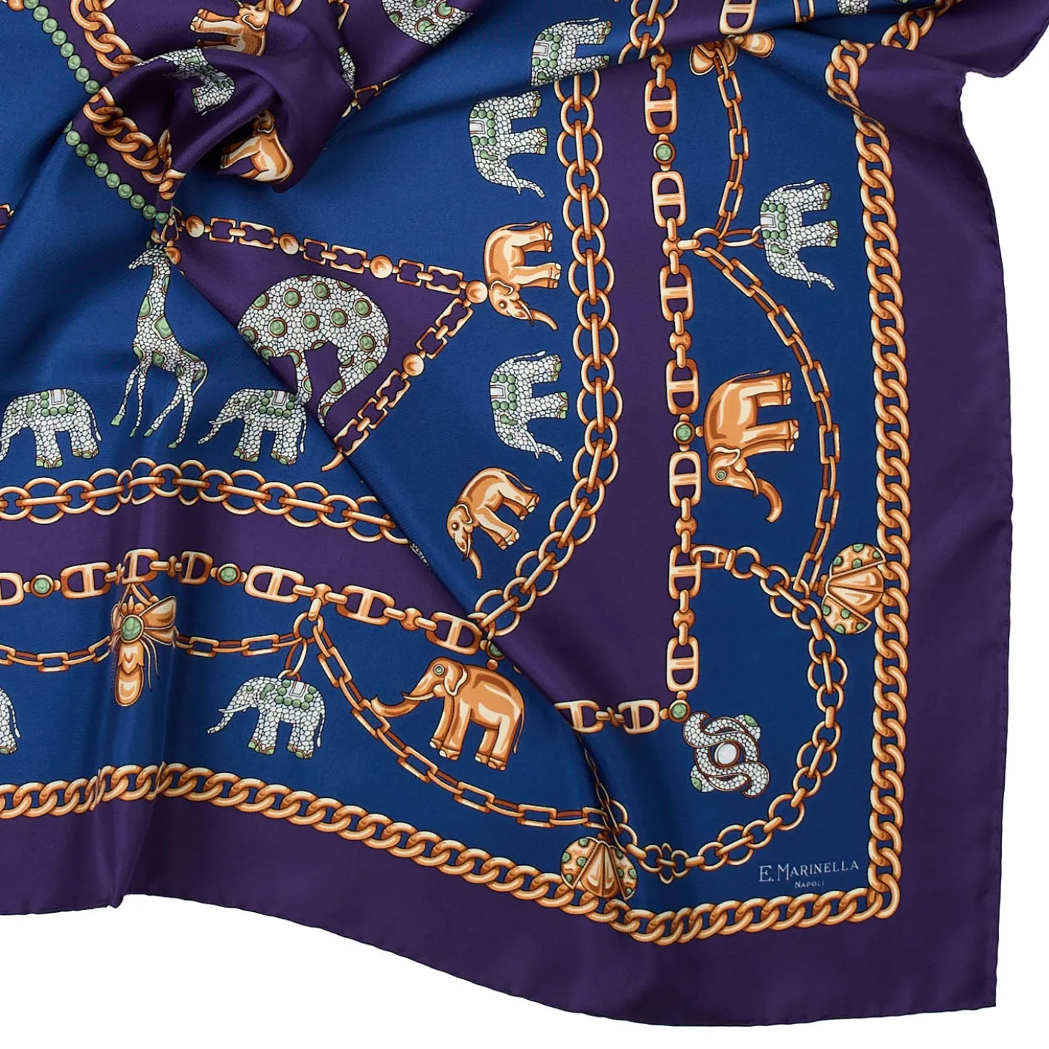 FOULARD IN SETA 90 VIOLA Elefanti portafortuna