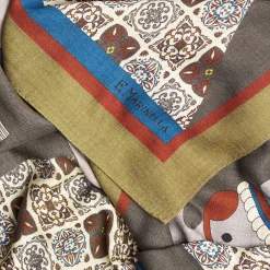 FOULARD VERDE CHIARO E GRIGIO IN LANA Motivo etnico