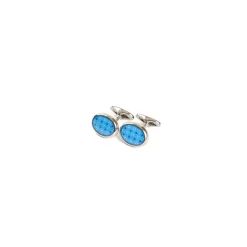 GEMELLI DA POLSO IN ARGENTO AZZURRO Con microfantasia fiore
