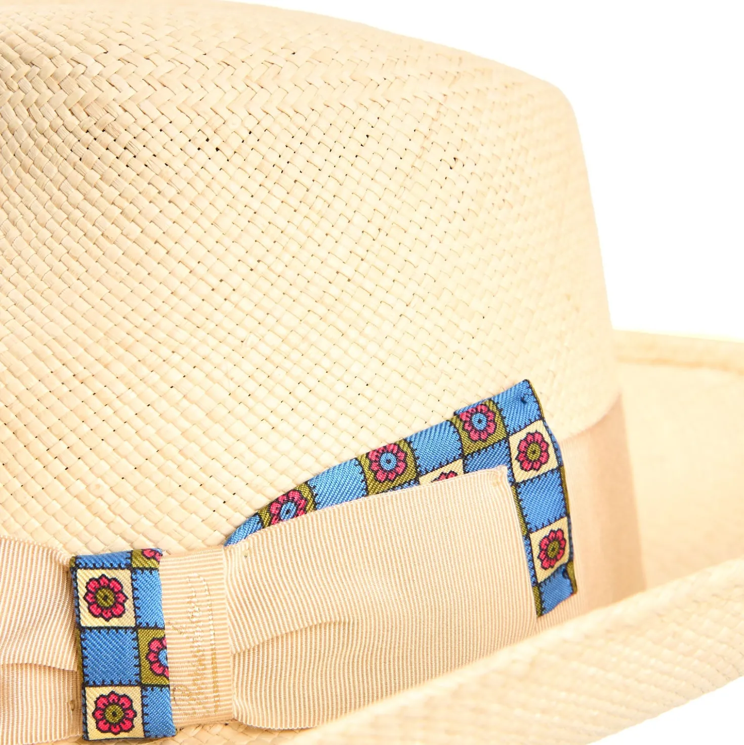 PANAMA MODELLO AMEDEO DETTAGLI IN SETA BLU, 60 CM E. marinella x borsalino