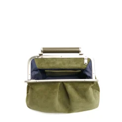 PARTY CLUTCH VERDE OLIVA In camoscio e pelle