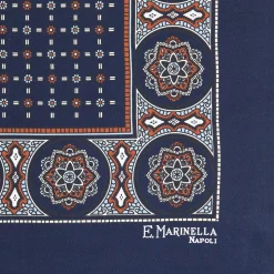 POCHETTE DA TASCHINO IN SETA STAMPATA A MANO BLU SCURO Microfantasia fiore