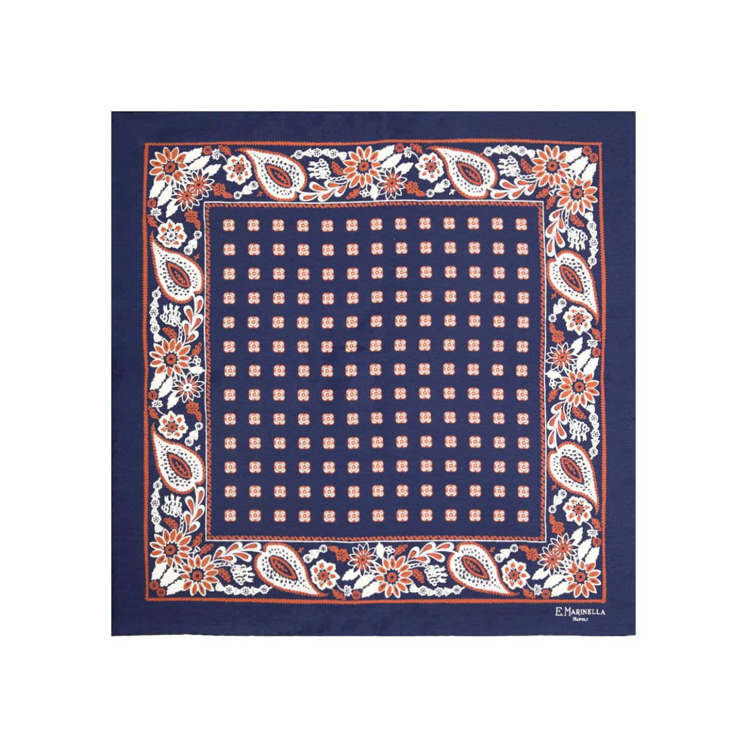 POCHETTE DA TASCHINO IN SETA STAMPATA A MANO BLU SCURO Microfantasia fiore