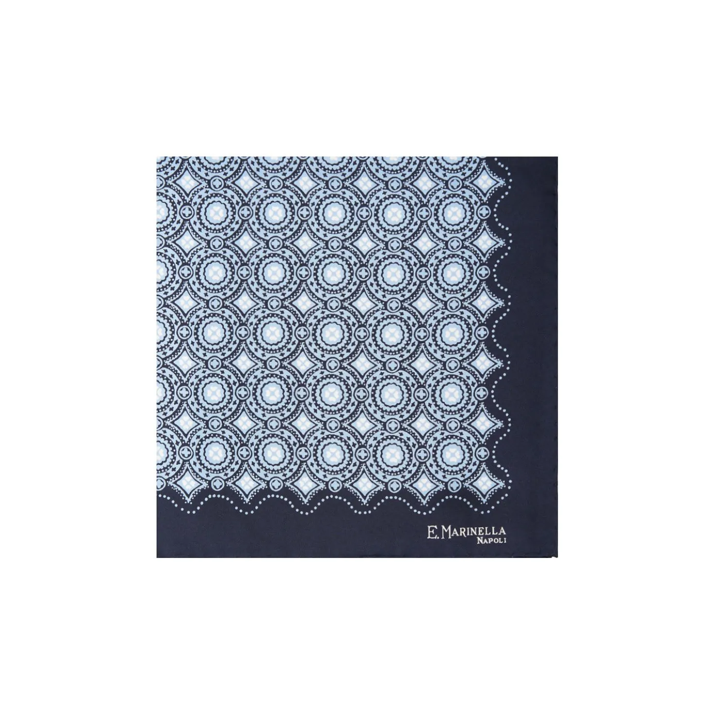 POCHETTE DA TASCHINO IN SETA STAMPATA A MANO BLU SCURO Macrofantasia fiore