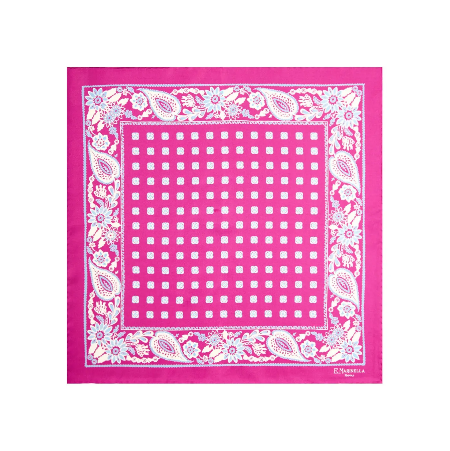 POCHETTE DA TASCHINO IN SETA STAMPATA A MANO FUCSIA Microfantasia fiore