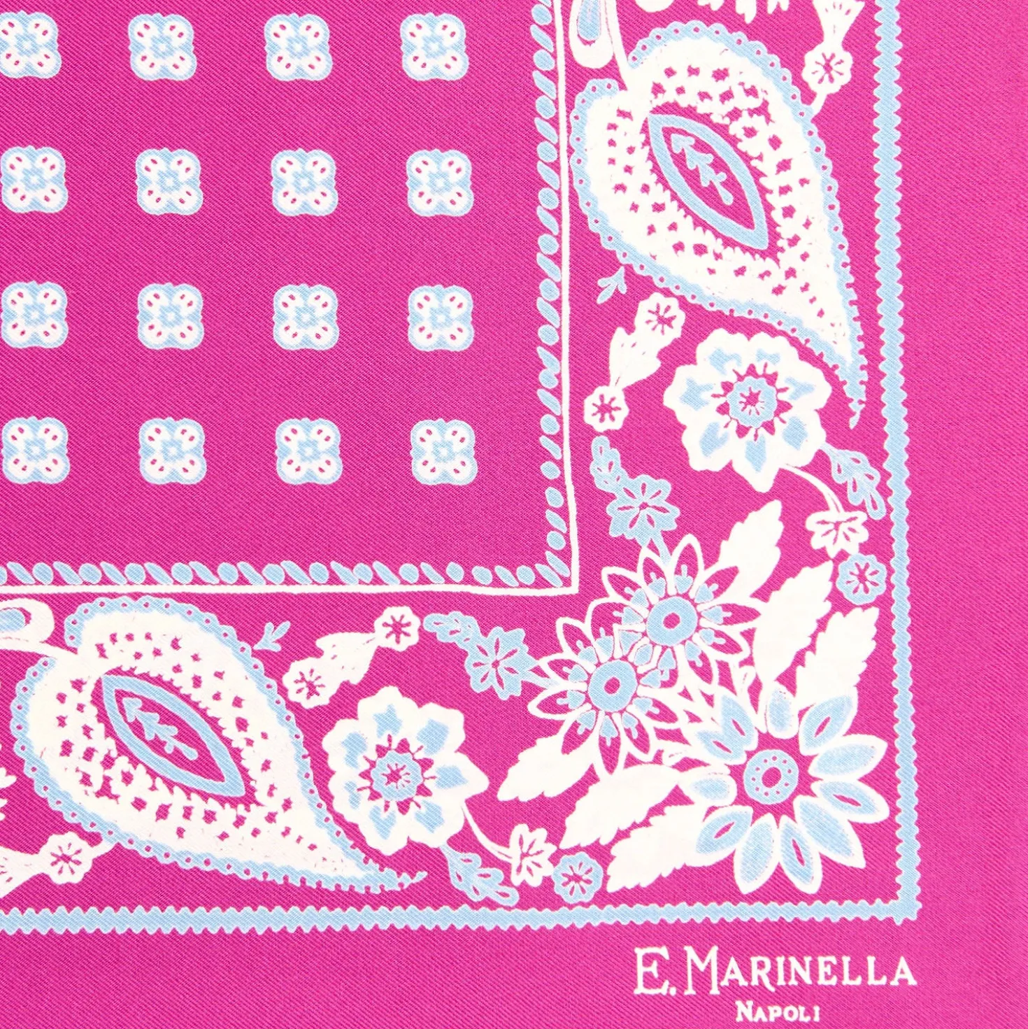 POCHETTE DA TASCHINO IN SETA STAMPATA A MANO FUCSIA Microfantasia fiore