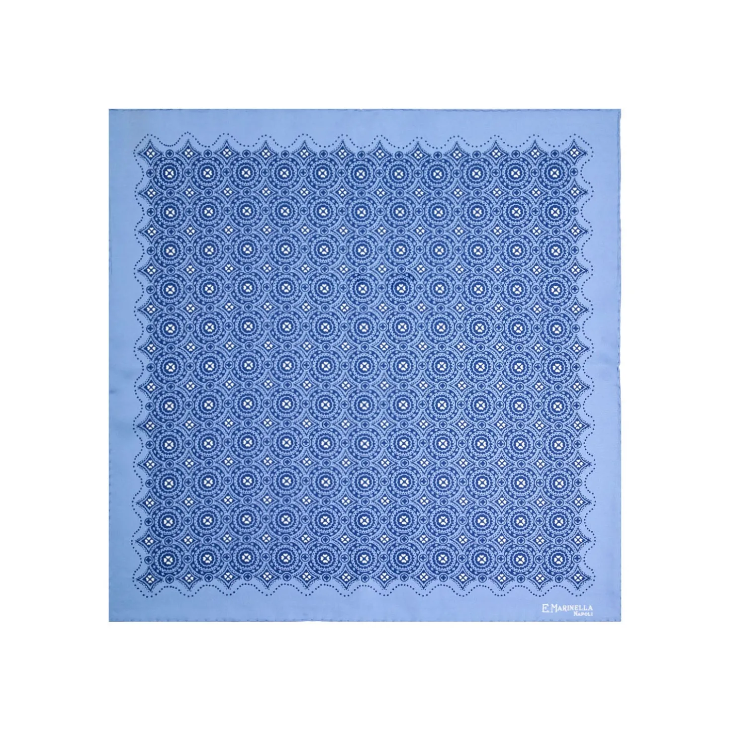 POCHETTE DA TASCHINO IN SETA STAMPATA A MANO AZZURRA Macrofantasia fiore