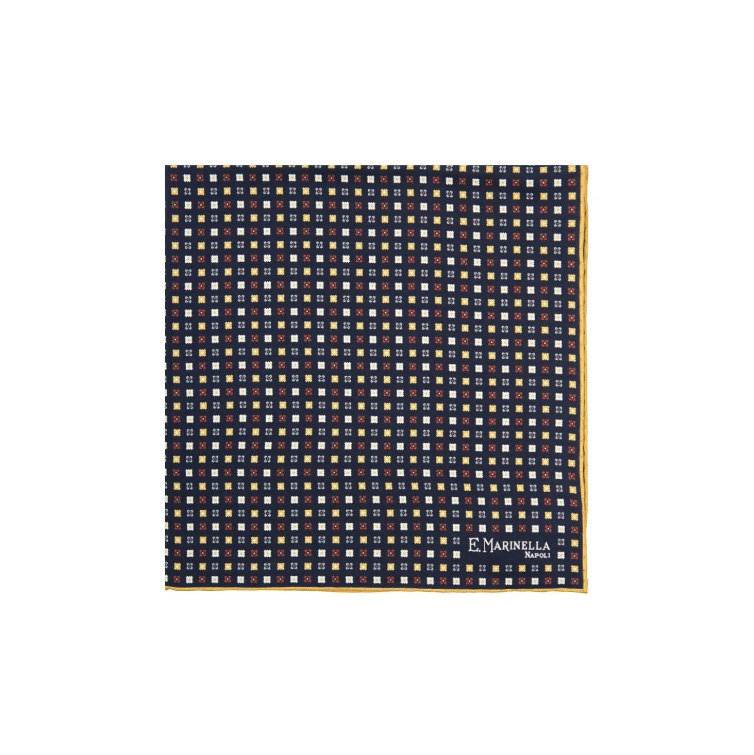 POCHETTE DA TASCHINO IN SETA STAMPATA A MANO BLU SCURO Microfantasia fiore