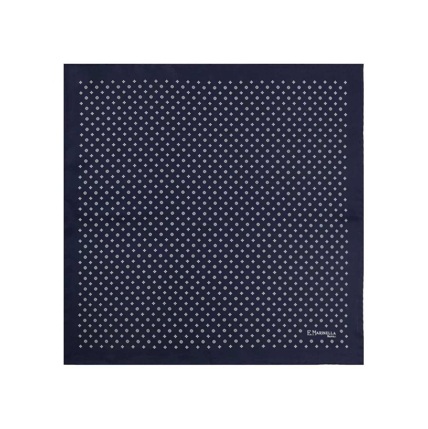 POCHETTE DA TASCHINO IN SETA STAMPATA A MANO BLU SCURO Microfantasia fiore