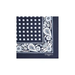 POCHETTE DA TASCHINO IN SETA STAMPATA A MANO BLU SCURO Microfantasia fiore