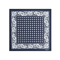 POCHETTE DA TASCHINO IN SETA STAMPATA A MANO BLU SCURO Microfantasia fiore