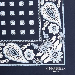 POCHETTE DA TASCHINO IN SETA STAMPATA A MANO BLU SCURO Microfantasia fiore