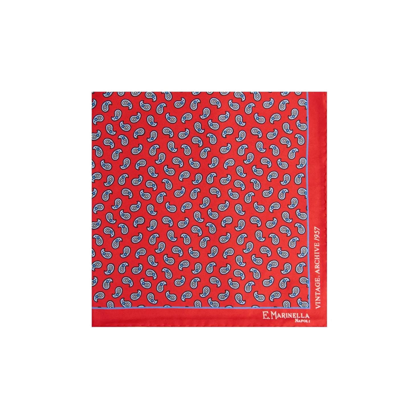 POCHETTE DA TASCHINO IN SETA STAMPATA A MANO ROSSO Fantasia archivio 1957