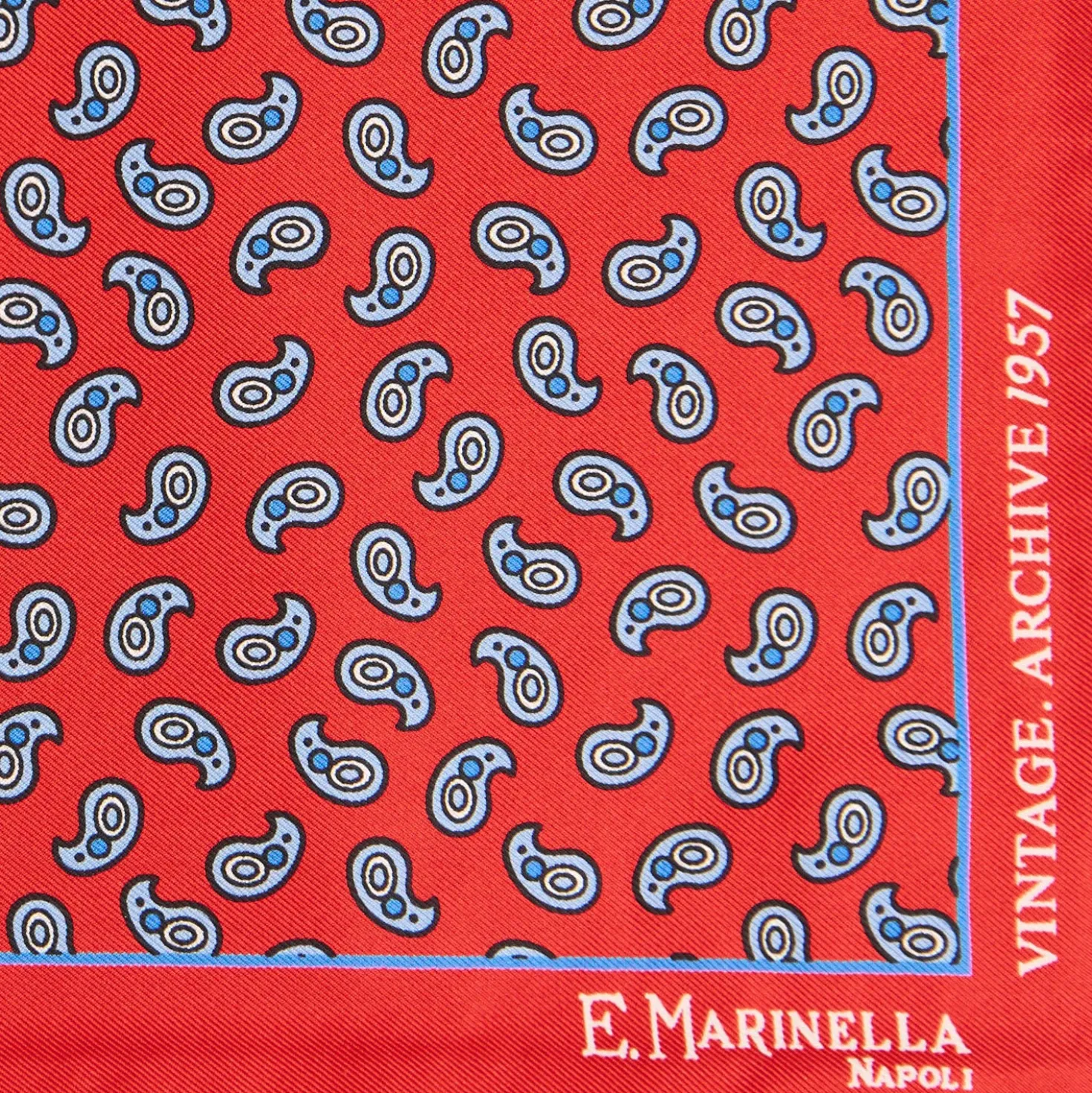 POCHETTE DA TASCHINO IN SETA STAMPATA A MANO ROSSO Fantasia archivio 1957