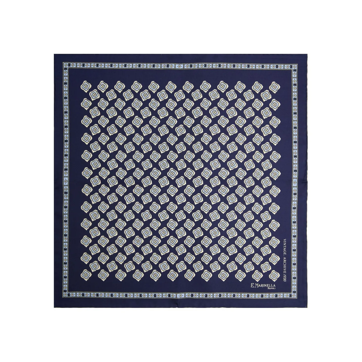POCHETTE DA TASCHINO IN SETA STAMPATA A MANO BLU SCURO Fantasia archivio 1930