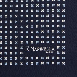 POCHETTE DA TASCHINO IN SETA STAMPATA A MANO BLU SCURO Microfantasia fiore