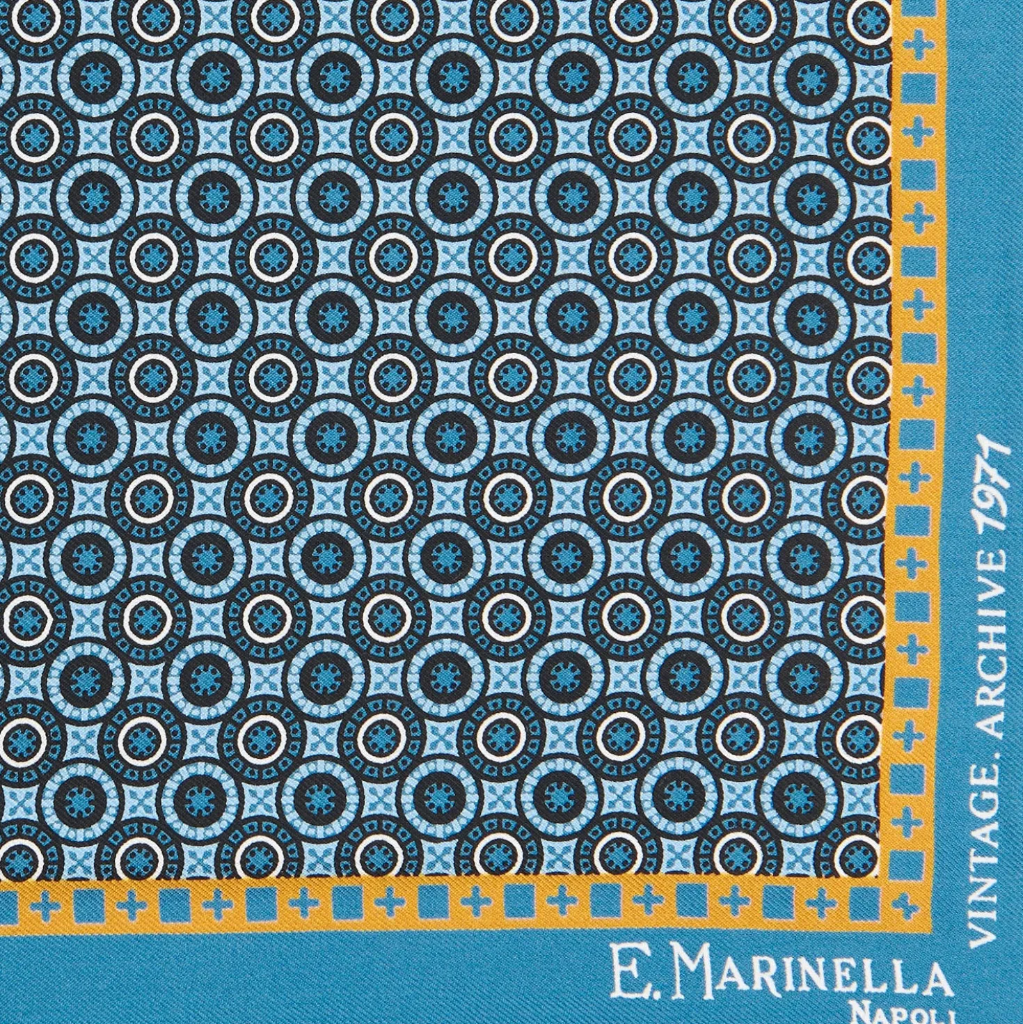 POCHETTE DA TASCHINO IN SETA STAMPATA A MANO BLU MEDIO Fantasia archivio 1971