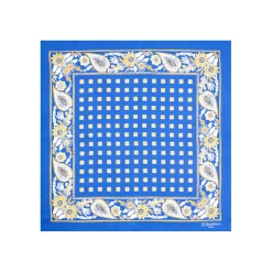 POCHETTE DA TASCHINO IN SETA STAMPATA A MANO BLU SCURO Microfantasia fiore