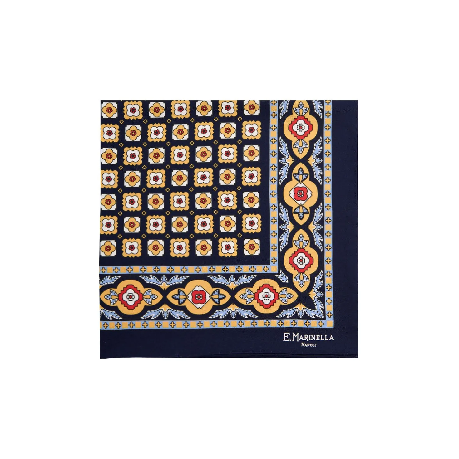 POCHETTE DA TASCHINO IN SETA STAMPATA A MANO BLU SCURO Microfantasia fiore
