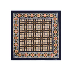 POCHETTE DA TASCHINO IN SETA STAMPATA A MANO BLU SCURO Microfantasia fiore
