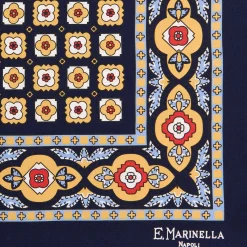 POCHETTE DA TASCHINO IN SETA STAMPATA A MANO BLU SCURO Microfantasia fiore